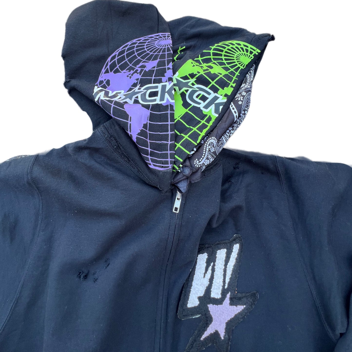 DOUBLE FADED HOOD BANDANA DROP ZIP UP